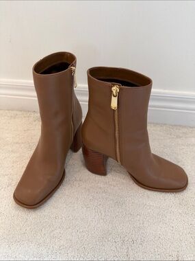 Michael Kors Cognac Leather Side-Zip Ankle Booties, Size 6